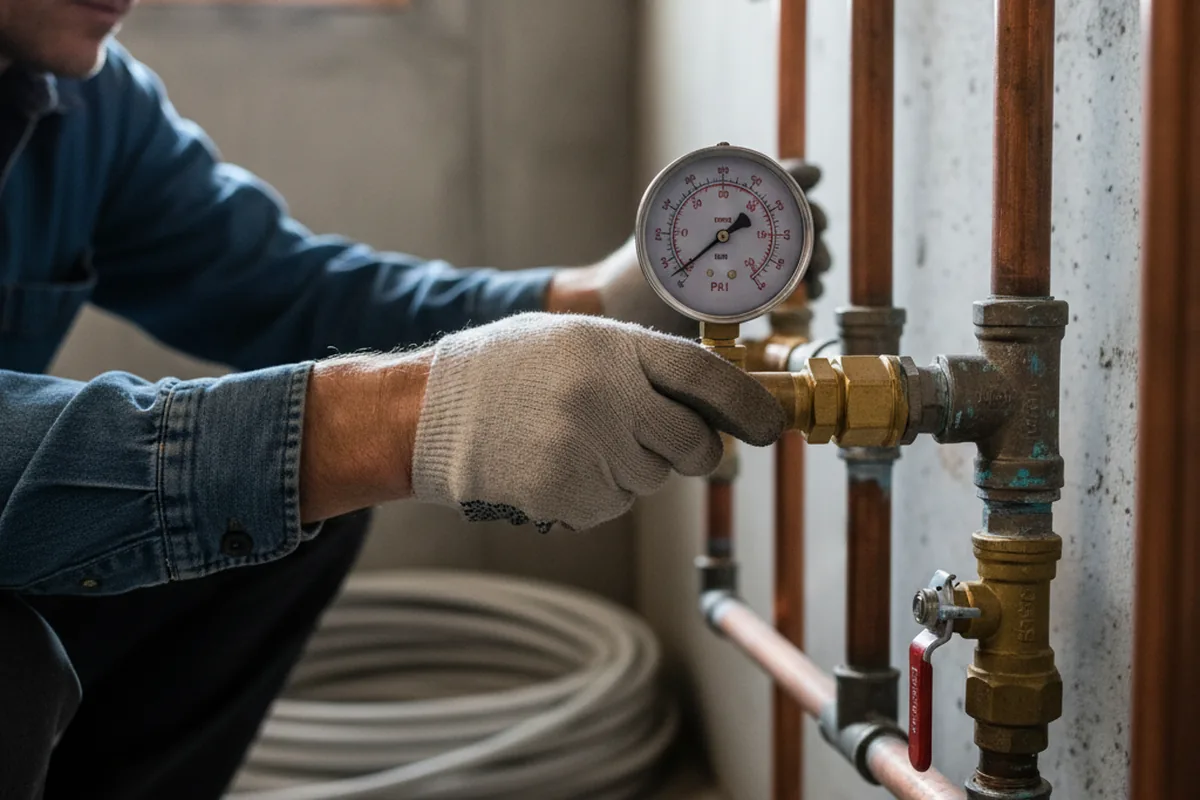 Pressure testing a repaired line during Water Line Repair in Terra Bella